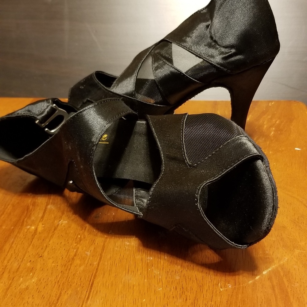 Black Satin Strappy Shoes - Picture 3 of 3